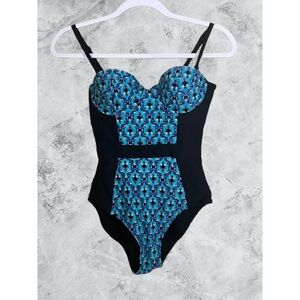 Vintage Old Navy Ikat Swimsuit Retro Design Balconette Top Size S Beach Resort